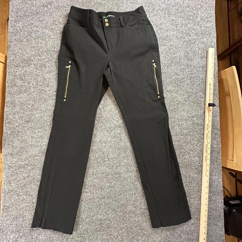 Lauren‎ Ralph Lauren Black Pants Women's 6 Gold Zipper Pockets Stretch Fit #P-6